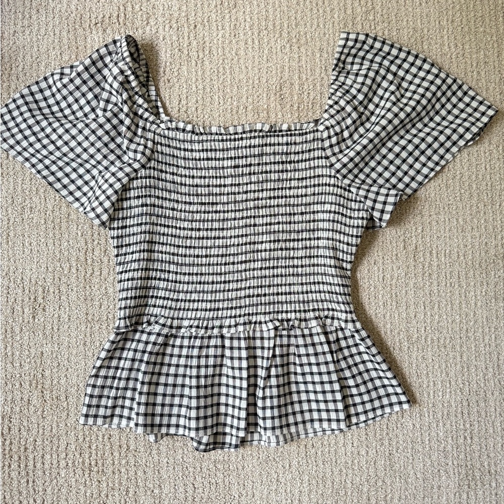 Skies Are Blue Black and White Checkered Blouse